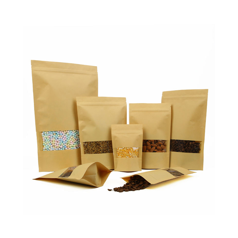 Pantat Berdiri Kraft Brown Kraft Resealable Eco-mesra dengan tingkap